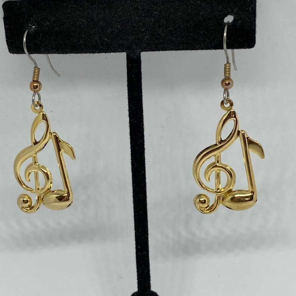 EARRINGS Musical note earrings treble clef gold tone dangle